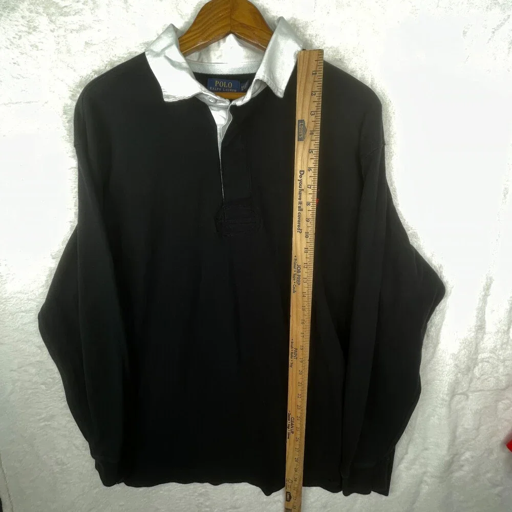 Polo Ralph Lauren Shirt Mens 2XB Black Long Sleeve Polo Red Pony Cotton